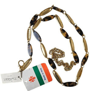 VTG FAUX TORTOISE SHELL Made in Italy Old Money Chain Belt Gold Toned 38" NWT